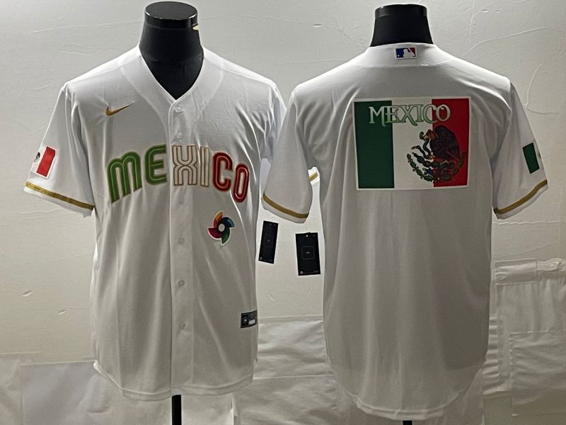 Men 2023 World Cub Mexico Blank White gold Nike MLB Jersey5